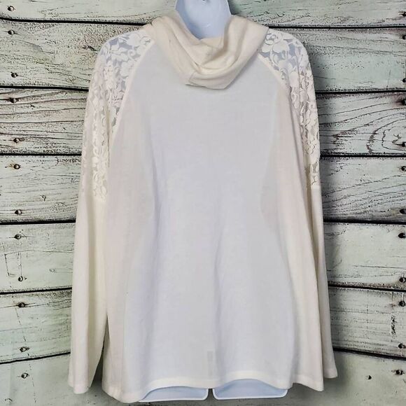 Soleillee Women’s 2X White Long Sleeve Hoodie Lace Shoulder Pullover Plus Size T - Picture 3 of 5